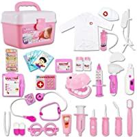 deAO Maletín de Doctor y Dentista Conjunto 2en1 Doctor y Enfermería Clínica Dental Juego para Niños y Niñas Incluye 17…